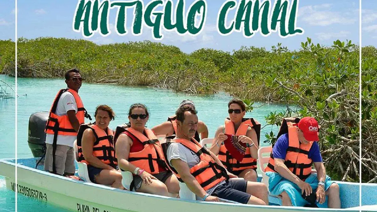 Floating down the ancient Maya canal between mangroves in Sian Ka'an, Tulum Mexico